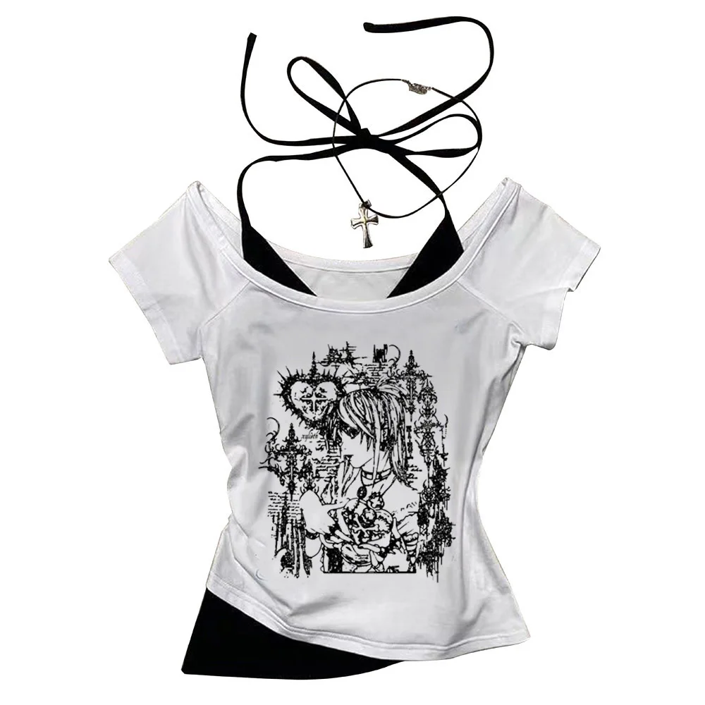 Death Note crop top Grunge Slim Fit Cute 2025 corset harajuku 2000s Fairy summer woman tees