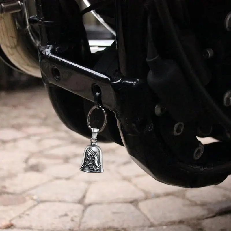 Motorcycle Bell Keychain Praying Hand Guardians Luck Bell 3D Hanger Biker Bell Vintage Luck Riding Bells Motorcycle Bell Biker