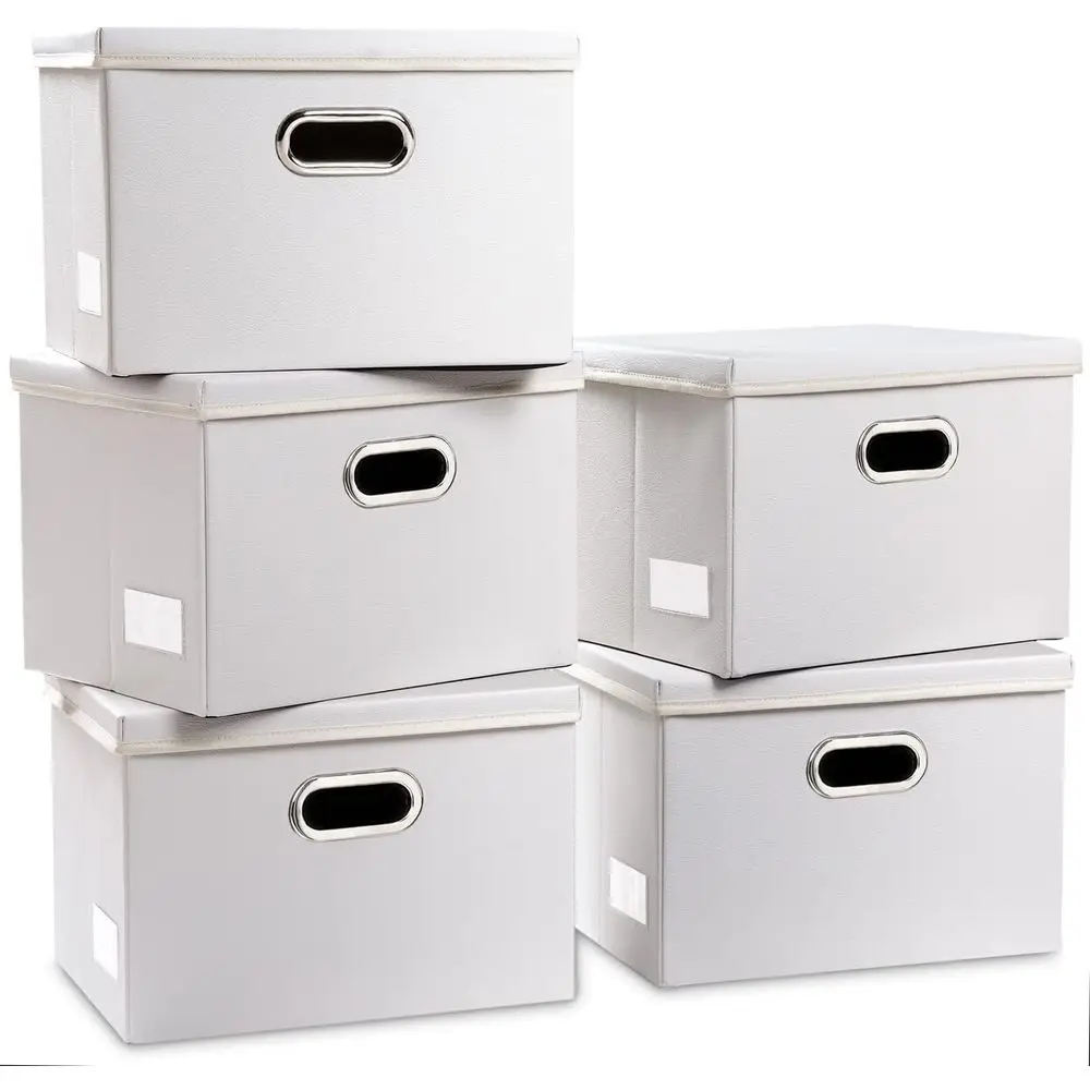 

Foldable Storage Bins with Lids [5-Pack] Leather Fabric Collapsible Storage Boxes Organizer Containers Baskets Cube with Cover f