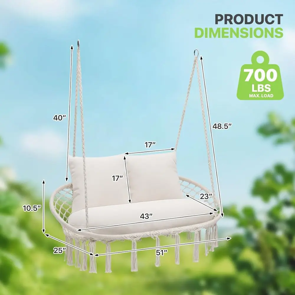 Dual ceiling anchor attachment points on macrame bench
