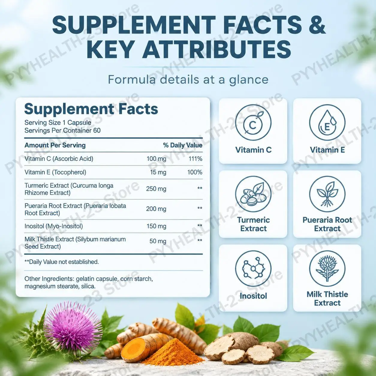 Liver Wellness Blend Capsules with Vitamin C&Vitamin E Protect Liver Function Promote Metabolism Provide Nutrients 60 Capsules