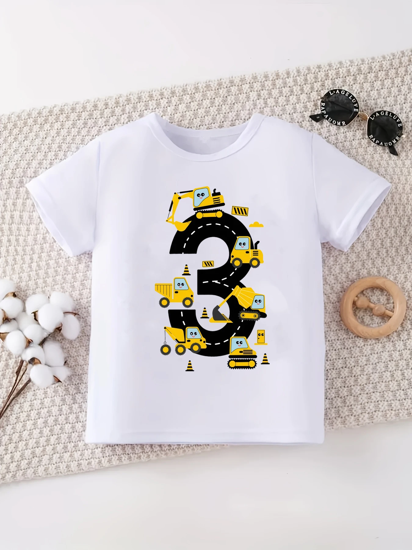 

3rd Birthday Boy Excavator Printed T Shirt Boys Funny Kids Clothes Summer Short Sleeve Shirt The Best Birthday Gift T-Shirt
