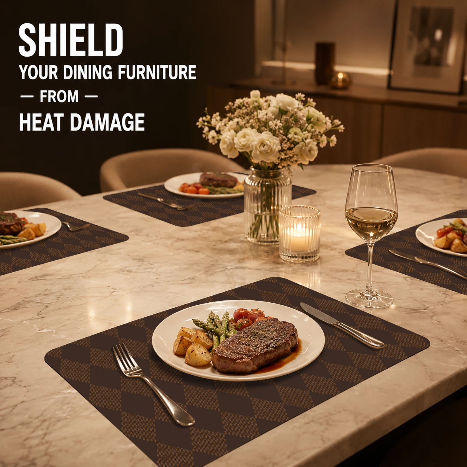 Luxury Silicone Leather Table Mat Waterproof Oil Resistant Dining Placemat Heat Resistant Kitchen Desk Protector Easy Washable P - view 2