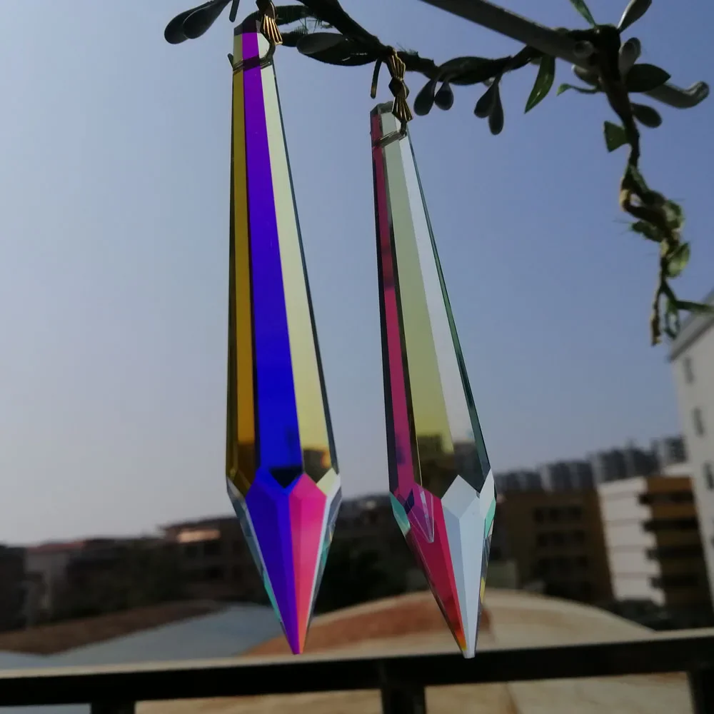Camal 5pcs 100mm/4inch Crystal Icicle Drop Rainbow AB Color  Prisms Pendants  SunCatcher Lamp Lighting Parts Home DIY Decoration