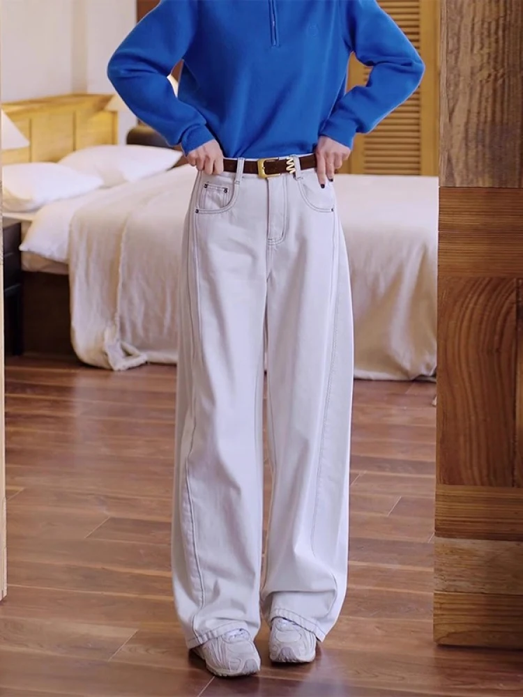 

Женские джинсы с высокой талией, прямые, из денима, осенне-зимние, новые, модные, свободные, широкие брюки-бананы