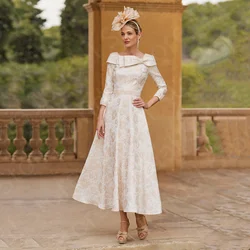 Vintage Floral Print Mother of the Bride Dresses Ankle Length 2024 Mother Gowns Short Wedding Party Gowns Pearls 3/4 Sleeves