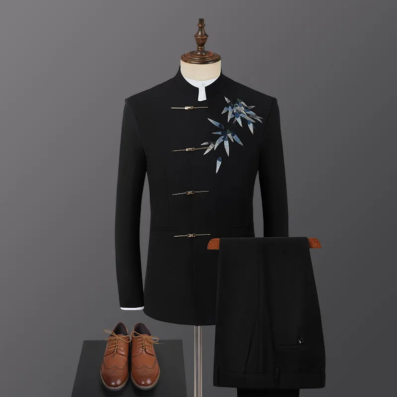 wedding-groomsmen-chinese-style-tang-suit-men's-collar-airplane-buckle-three-flower-pattern-wedding-ceremony-attire-zhenjiang