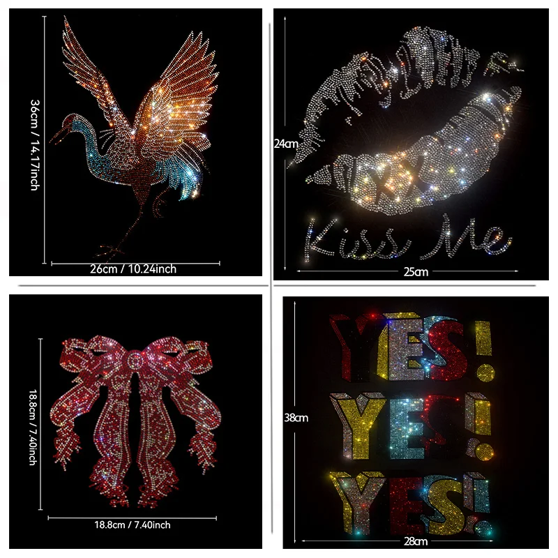 クリスタルラインストーンのレーザーカットパーツが、セーターのアウターアクセサリーにアイロン接着され、ファッショナブルな大きなパッチを作り出します。