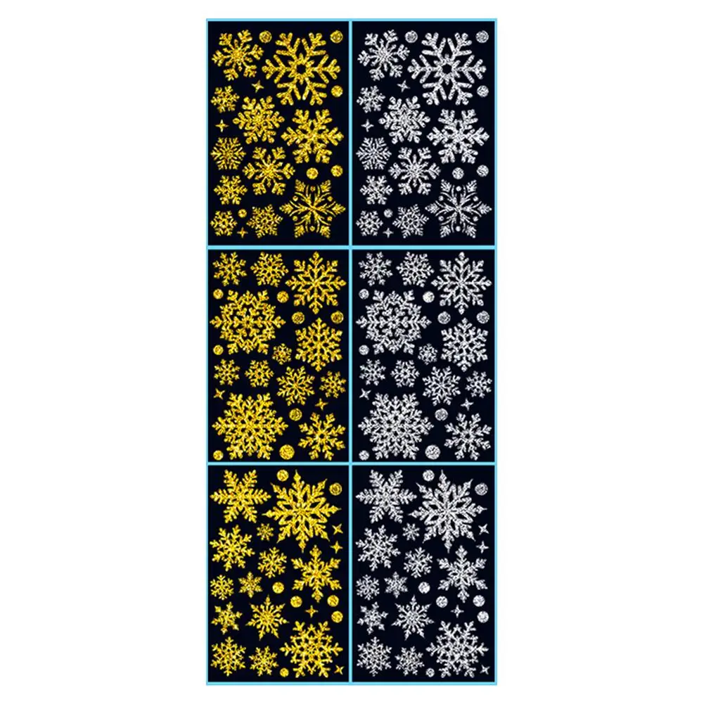 9pcs Stiker Jendela Salju Natal Elegan Emas & Perak Untuk Liburan Stiker Jendela Salju Natal PVC