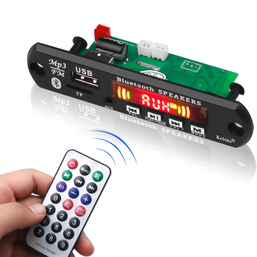 kebidu Car MP3 WMA Decoder Board Wireless Bluetooth 5.0 5V/12V Car Audio Module Support USB AUX TF FM Radio 2*3W Amplifier