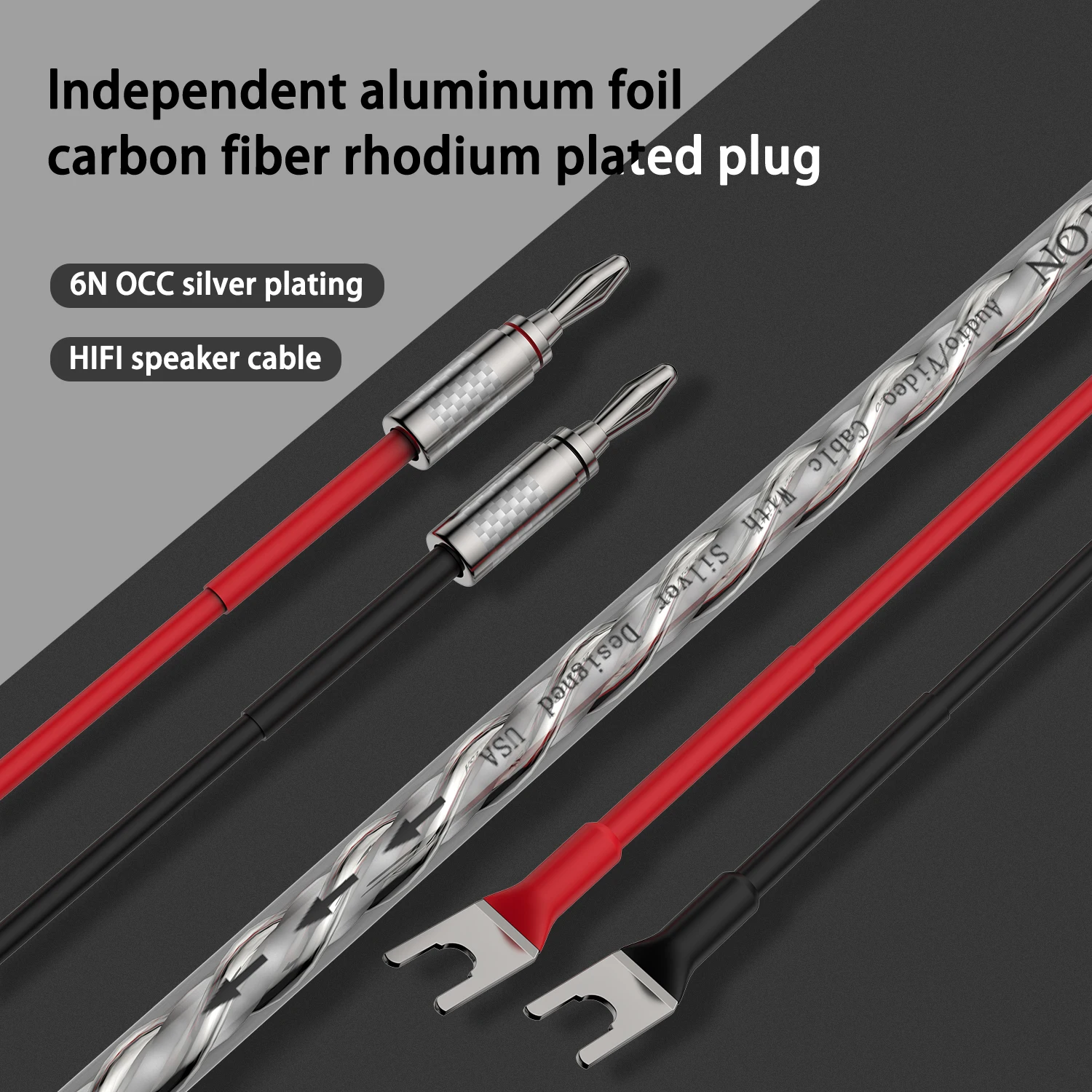 

6N OCC Silver Plated HiFi Speaker Cable High-End Amplifier Loudspeaker Lines with Banana & Spade Plug