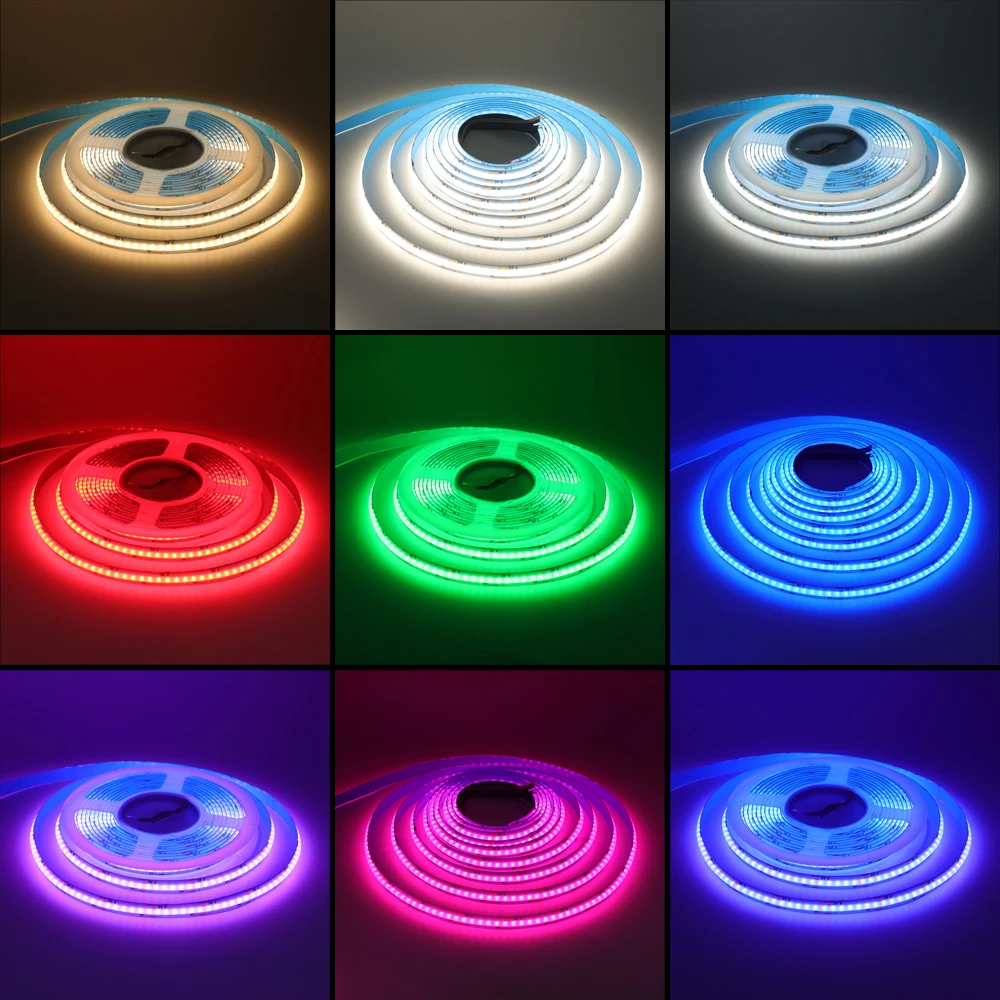 DC24V RGBCCT COB LED Strip Light 6 Pin 12mm 840 LEDs High Density Linear Lighting RA90 Dimmable RGB+CCT Flexible LED Tape Ribbon