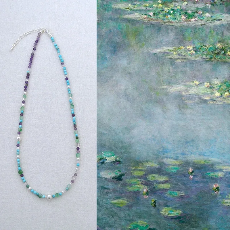 Tribute to Monet Garden Pond Turquoise Amethyst Beaded Literary Retro Simple Temperament Necklace Bracelet