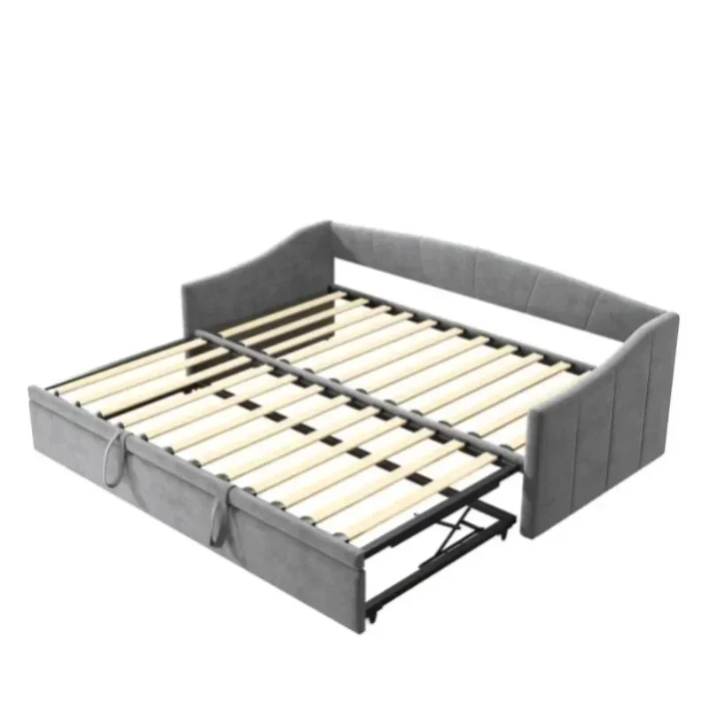 Doppel-Schlafsofa aus Samt, 90/180 x 200 cm, ausziehbar, 2-Sitzer, modernes Schlafsofa, platzsparend, 2-in-1-Schlafsofa, grau