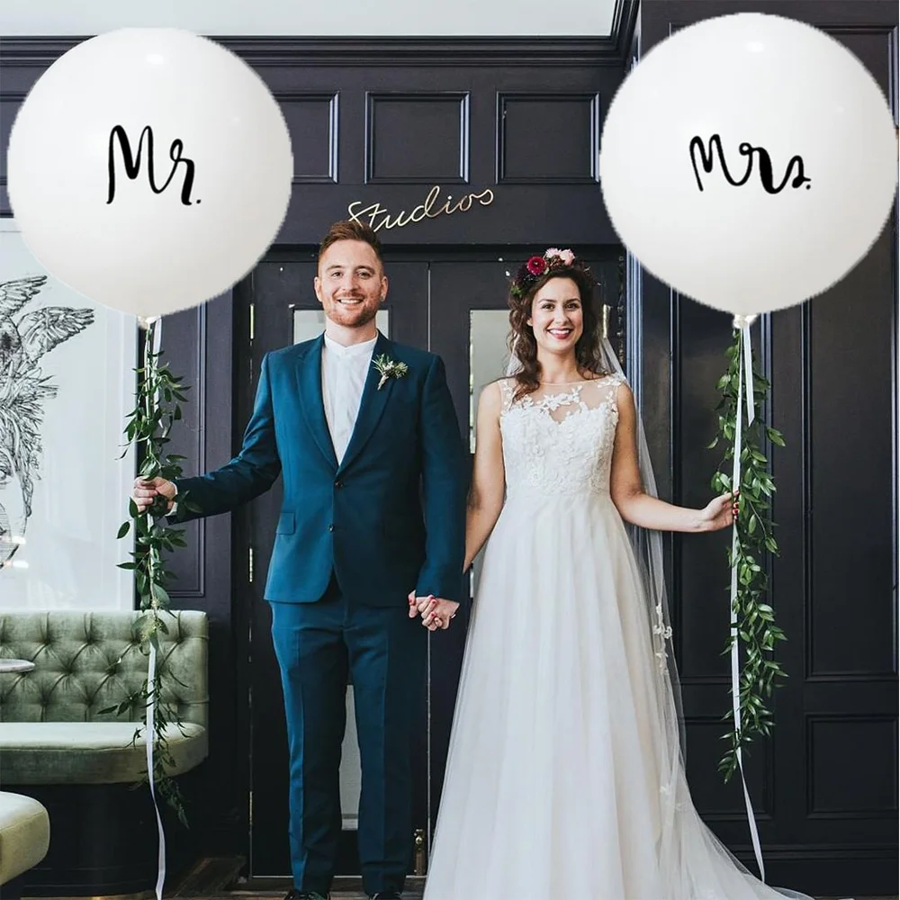 Big 36inch Round Mr & Mrs White Printed Latex Balloon Bride Wedding Party Decoration Valentine\'s Day Birthday Air Globos Supplie