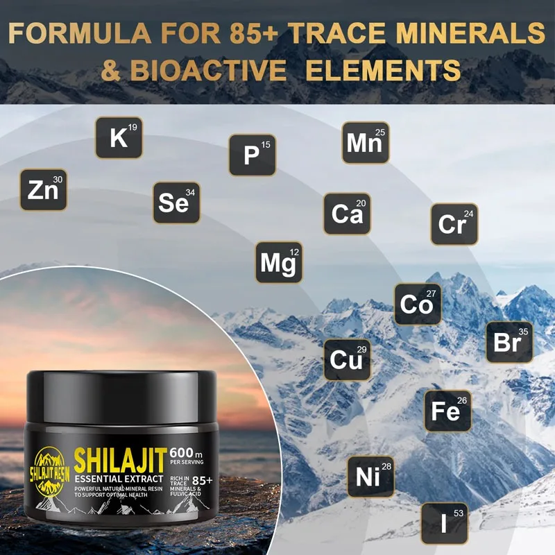 600mg Natural High Purity Himalayan Shilajit Mineral Supplements with 85+ Trace Minerals & Fulvic Acid for Man Energy Stamina