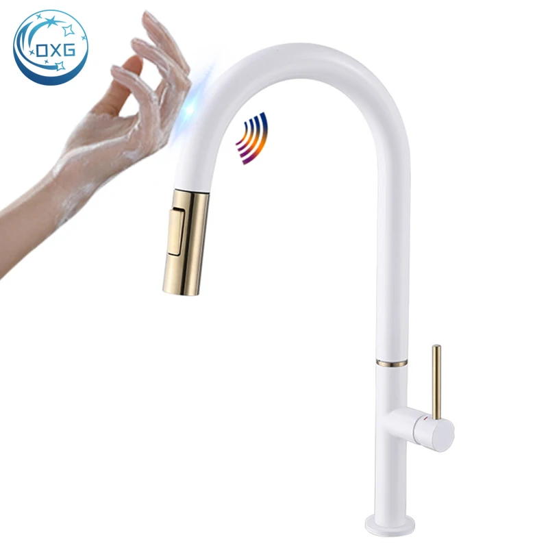 

Black/White Smart Touch Kitchen Faucet Sensor Kitchen Sink Faucet Rotate Touch Kitchen Faucet Hot Cold Mixer Crane,Brass Faucet