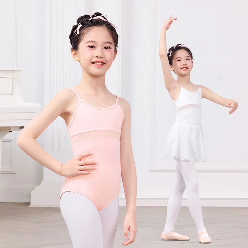 

Ballet Leotards for Girls Teen Kids Dance Bodysuit V Hollow Back Gymnastics Leotards Mesh Splice Dance Camisole Costumes