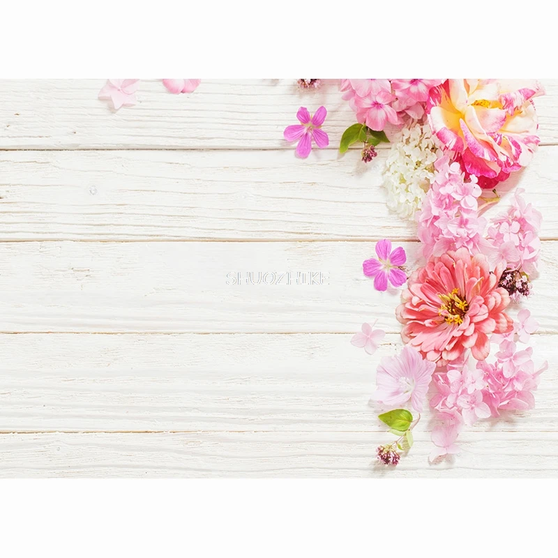 SHUOZHIKE Spring Flowers Petal Wood Plank Photography Backdrops Wooden Baby Pet Photo Background Studio Props MHZ-02