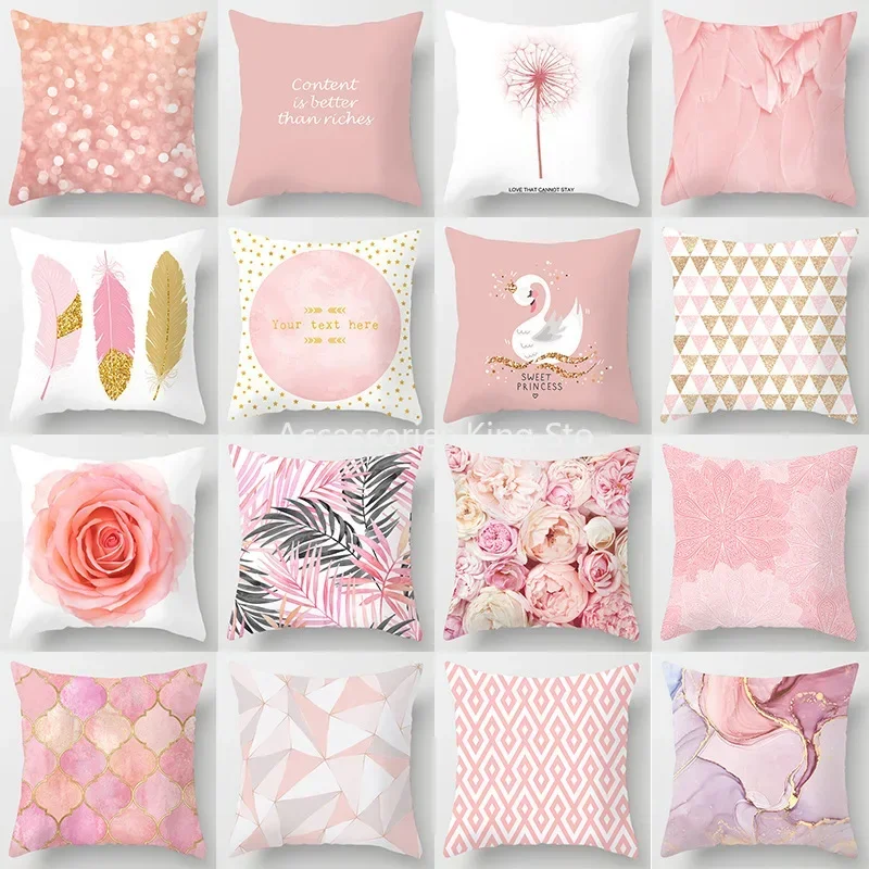 

2022 Pink Print Pillowcase Decorative Sofa Cushion Case Bed Pillow Cover Home Decor Car Cushion Cover Cute Pillow Case 45*45cm