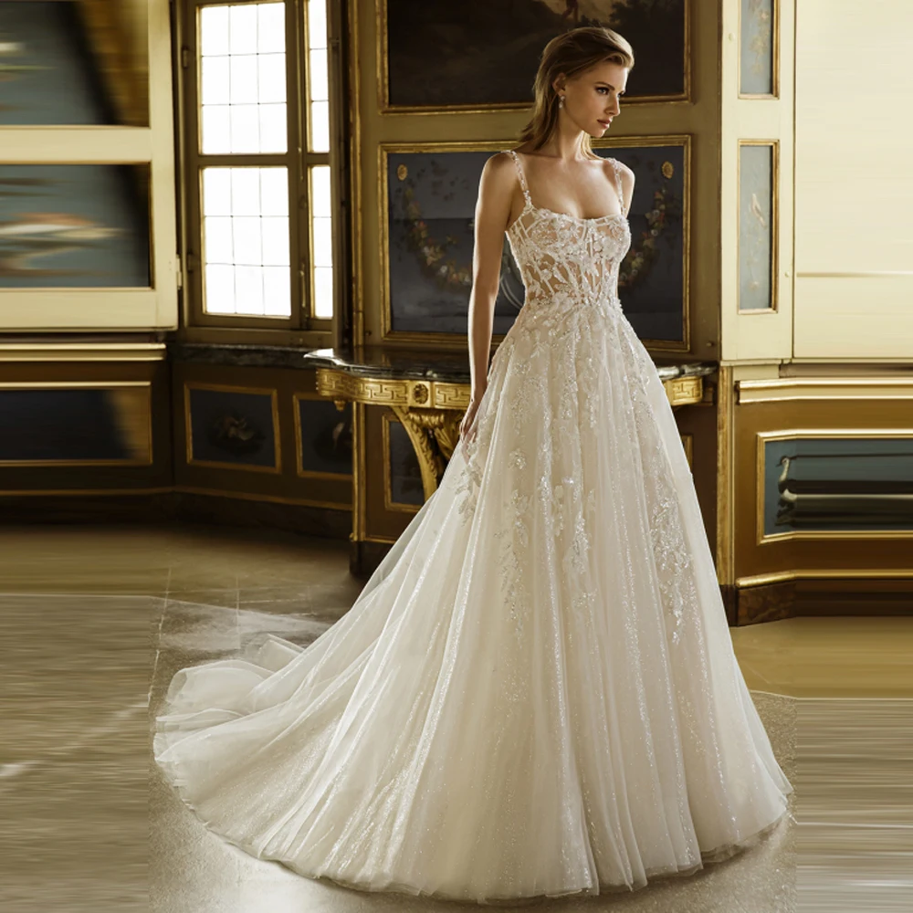 

Elegant Women A-Line Wedding Dresses Sweetheart Collar Tulle Bridal Gowns Princess Engagement Banquet Robes De Mariee Customized