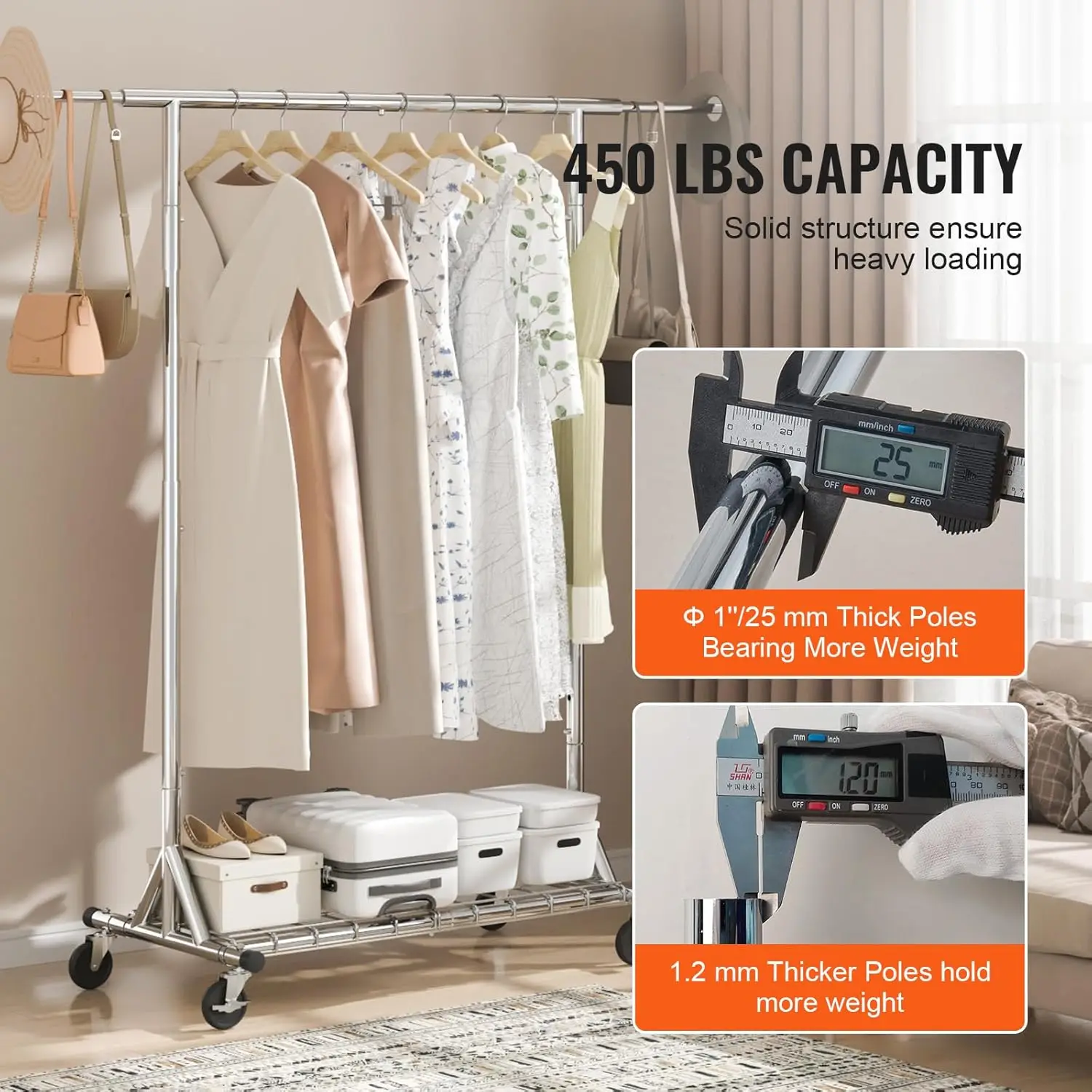 Perchero con ruedas, perchero resistente para ropa, perchero comercial para colgar ropa