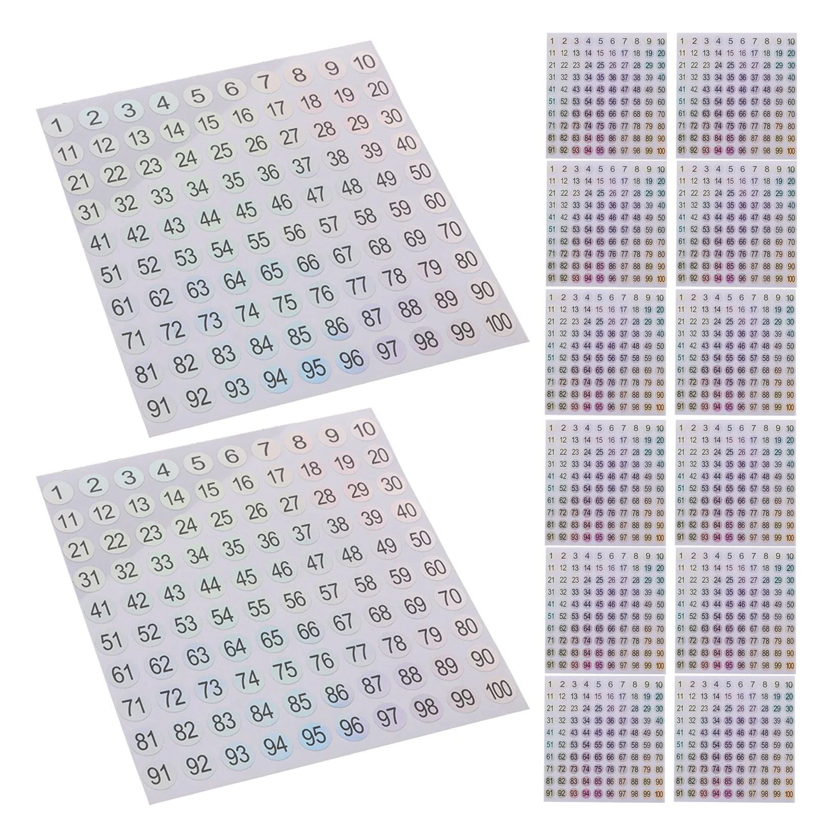 

20 листов наклеек с лазерными номерами от 1 до 100, 0,4 дюйма, водонепроницаемые, маленькие круглые стикеры для маркировки, рукоделия, наклеек для ногтей, номеров страниц