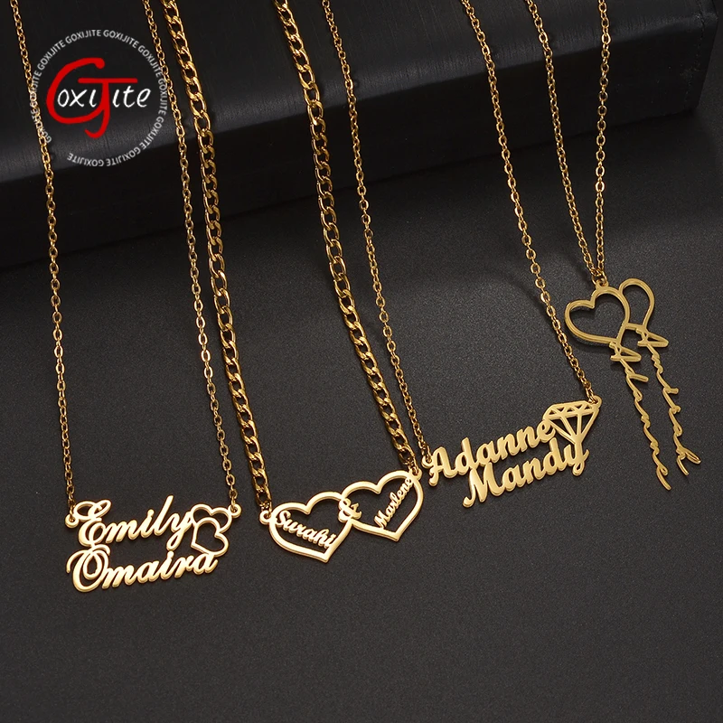 

Goxijite персонализированное имя ожерелье в форме сердца из нержавеющей стали персонализированное ожерелье с полым сердцем в форме буквы для пары ювелирные изделия подарки