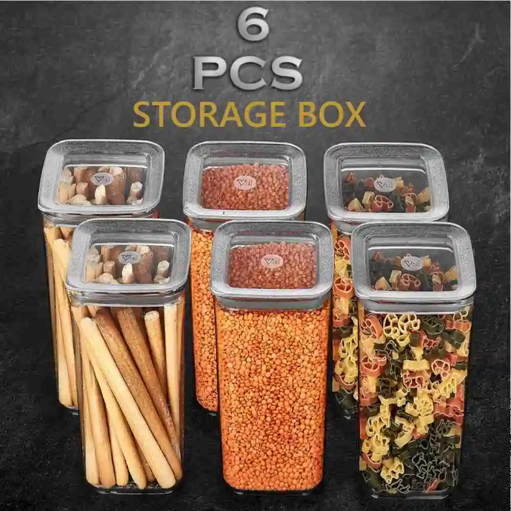 

6 piece Sude Storage Box Pantry Kitchen Refrigerator Organizer Food High Quality Vacuum Rice Pasta Coffee Candy European Modern