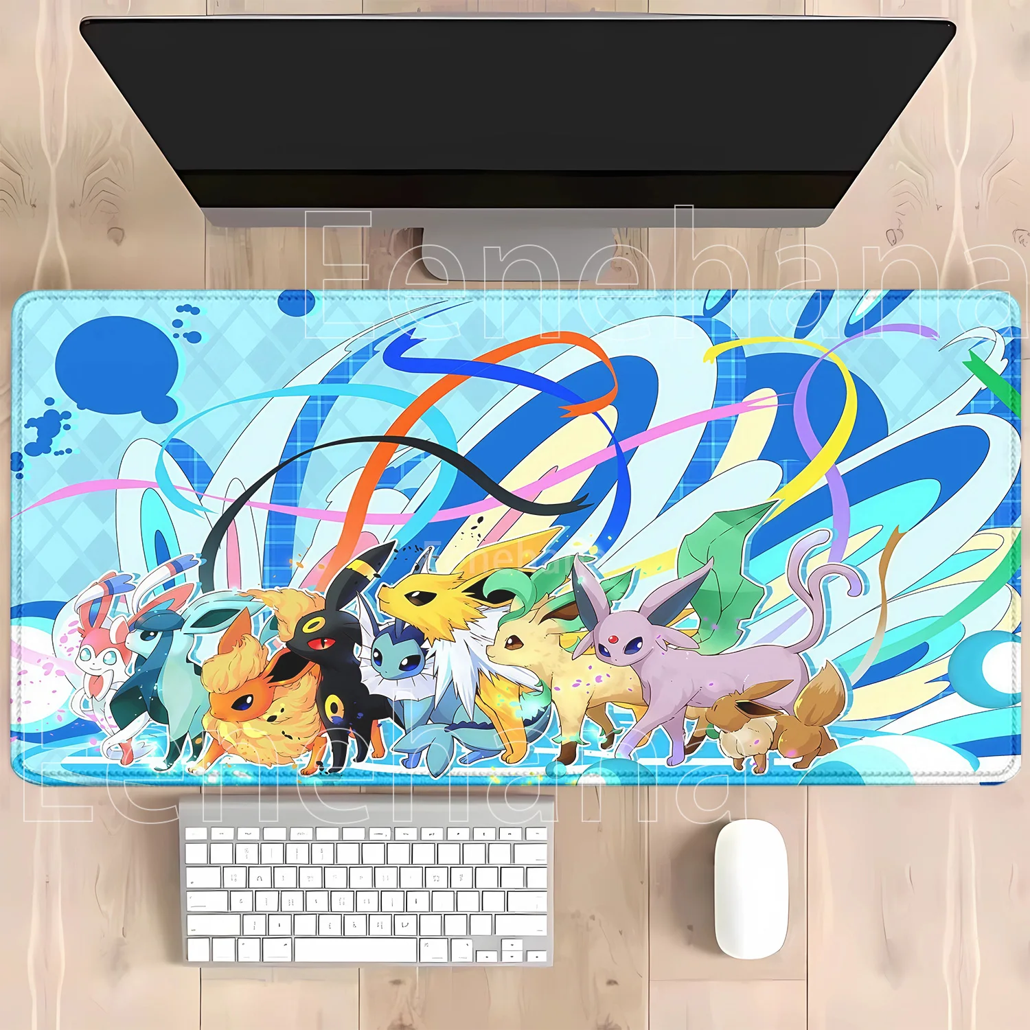 Anime Eevee Pokemon Gaming-Mauspad Kawaii XXL PC-Tastatur-Overlock-Teppich Bürozubehör Gummi HD-Druck Overlock-Schreibtischunterlage – Detail 13
