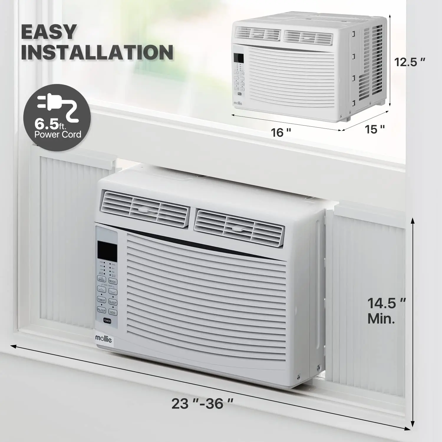 6000 BTU Window Air Conditioner, ac window unit with Washable Filter, Remote, Dehumidifier, Fan, Cools Up to 250 Square F