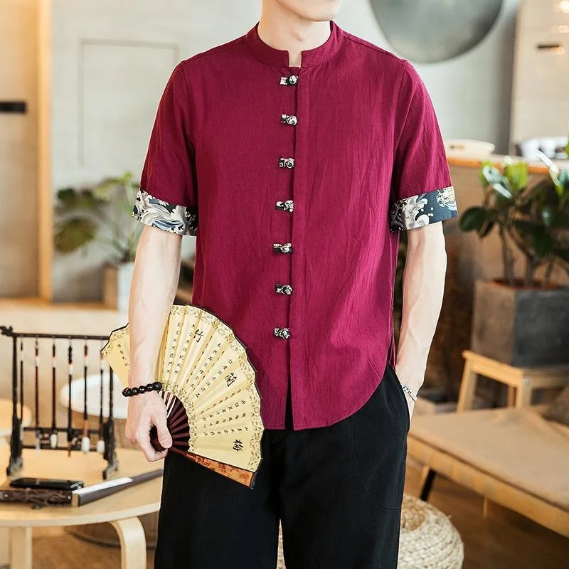 

Casual Cotton Linen ort Sve irt Men's Large Size Tang Suit Jaet Summer Lightweight Iron Free Stand Fit Button up