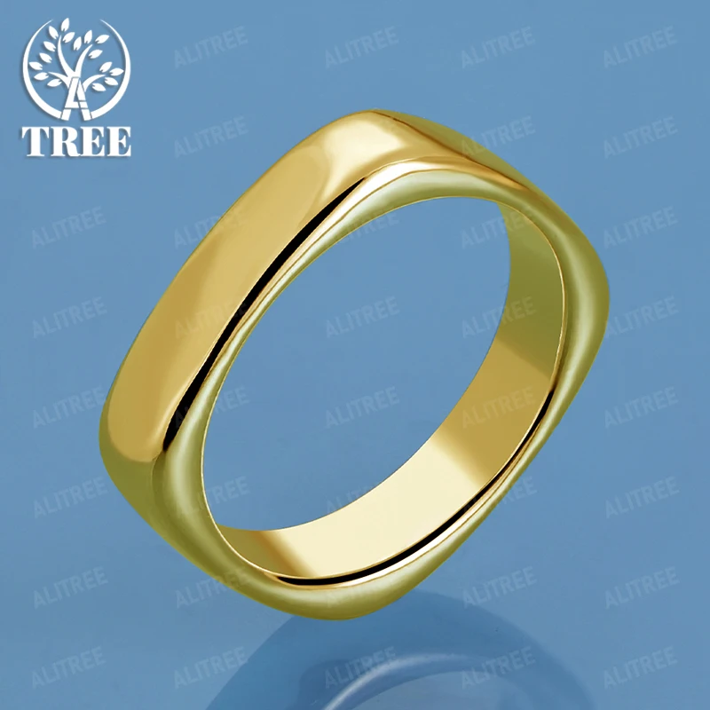 

High Quality 18k Gold Ring Smooth Square Ring For Men Women Charm Wedding Party Fashion Simple Fine Jewelry Gift Accessories