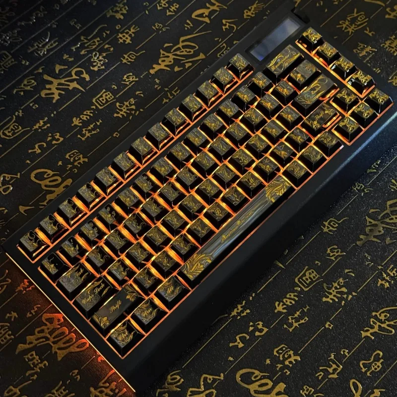 Blossoms Keycaps Set Customized Zinc Alloy Carve Mirror black Cherry Profile Keyboard Cap for Mechanical Keyboard Accessories