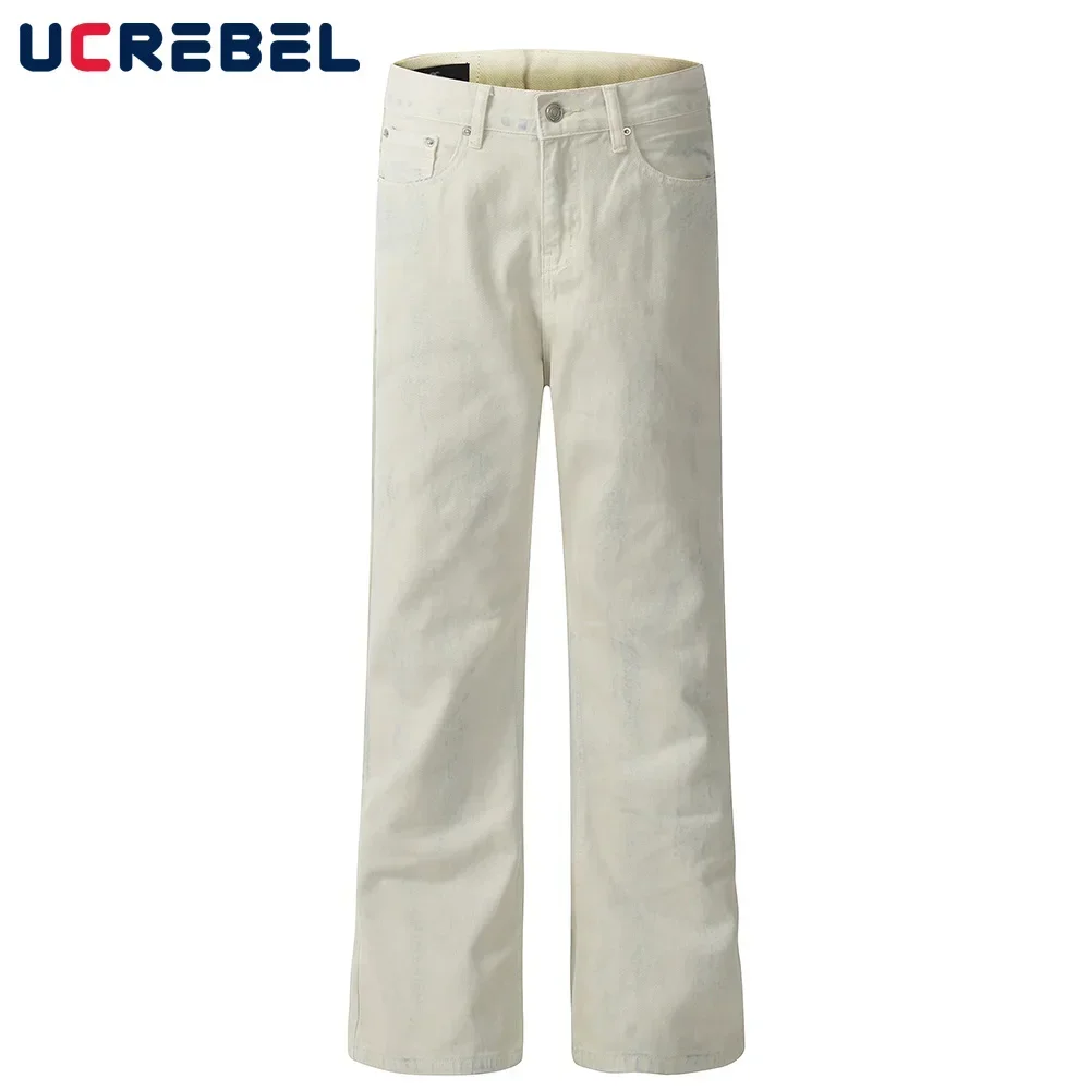 

Брюки мужские джинсовые в стиле ретро, граффити с карманами, потертые прямые свободные брюки с широкими штанинами