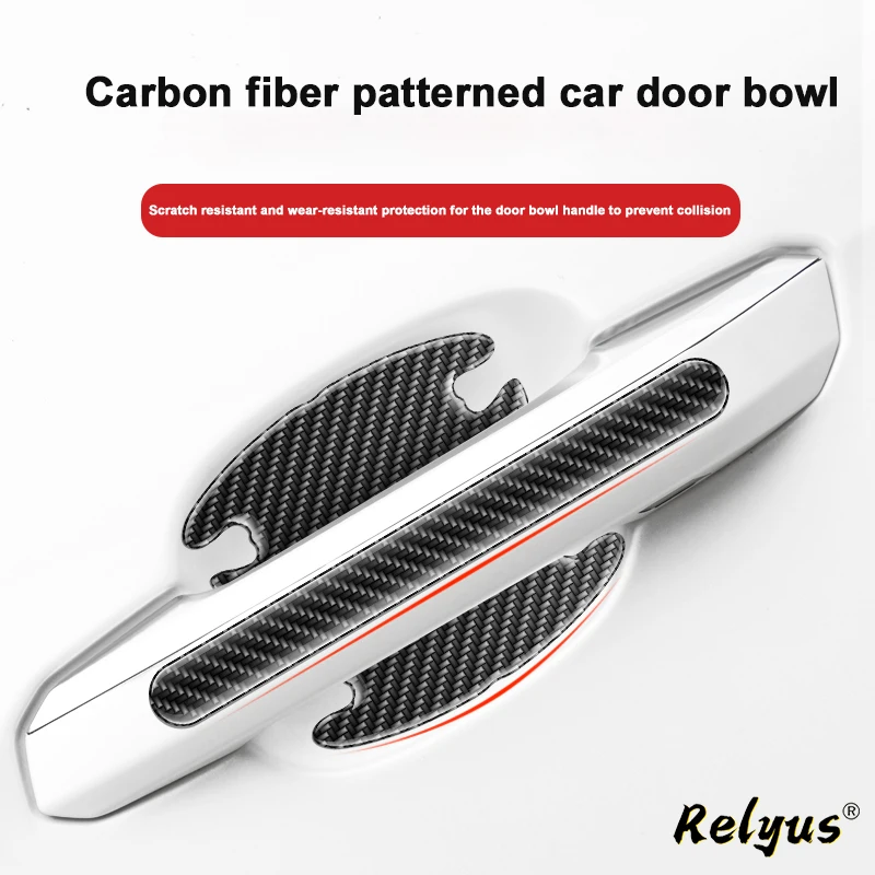 4/8Pcs Carbon Fiber Car Door Bowl Handle Anti-scratch Protective Stickers Universal Protection Film Car Decals Accessoris