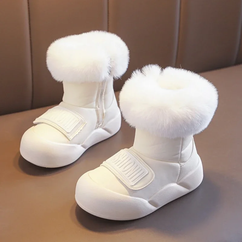 الأطفال أحذية الثلوج سميكة أفخم الدافئة الفتيات الأحذية 2025 الشتاء موضة عدم الانزلاق طفل حذاء رياضة مقاوم للماء الشتاء عادية النساء التمهيد