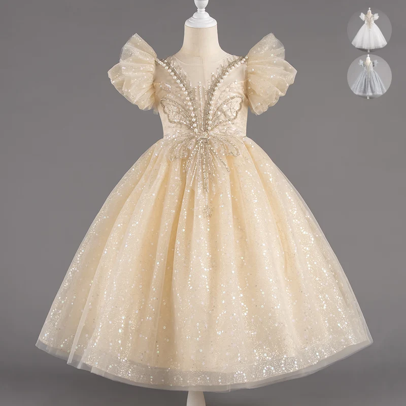 

Fashion New Kids Girl Princess Dress Short Sleeve Girls Sequin Dress Summer Children Girls Evening Dresses 3-14 Years