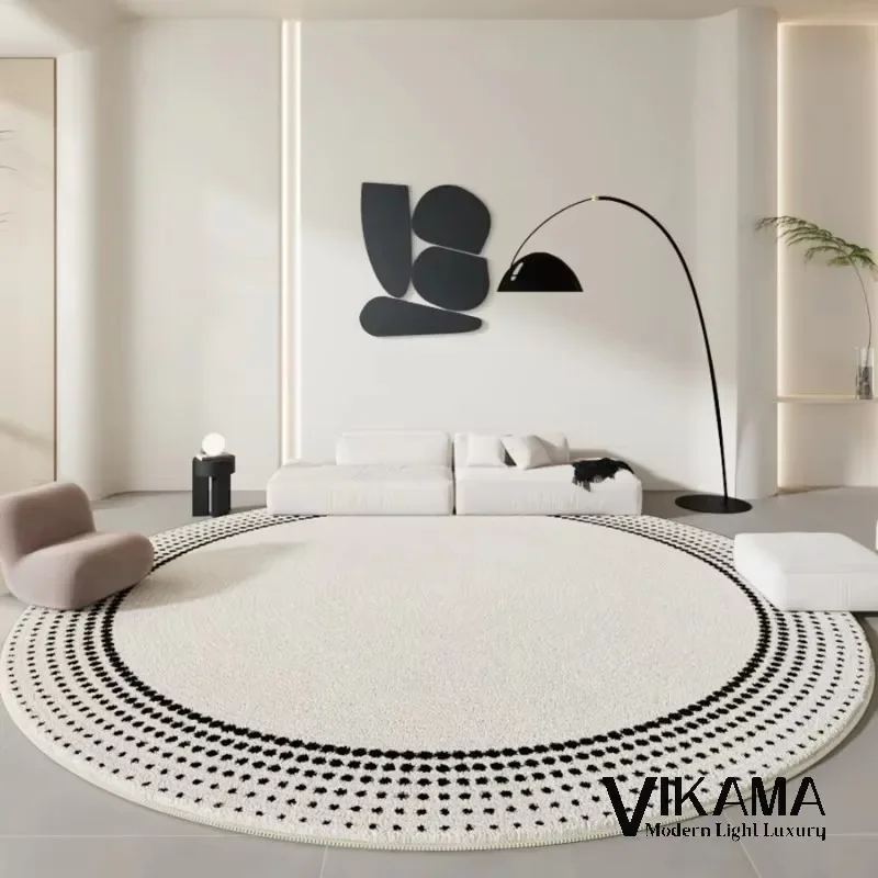 Alfombra minimalista ligera de lujo para decoración de dormitorio, sala de estar en blanco y negro, suelo de felpa suave, alfombra redonda lavable
