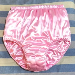 Handmake Man's Silky Soft Pink High Waist briefs Live Show Dance Private Party Sexy Costume Cotton Panty FKK (size big puffy)