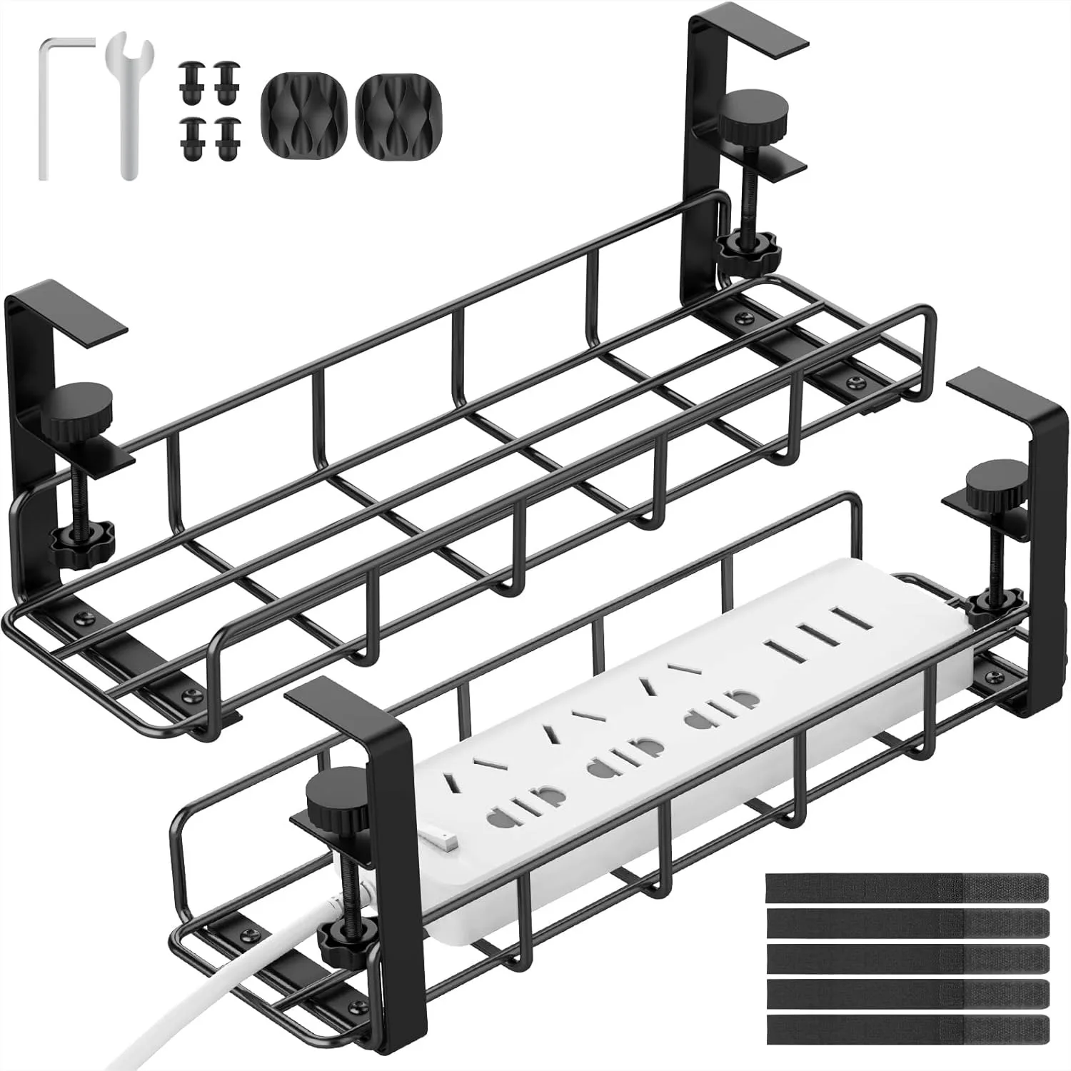 

Under Desk Cable Management Tray, 31.5'' Heavy Duty Steel Wire Organizer with Clamp Mount, Adjustable No Drill Metal Cable Rack
