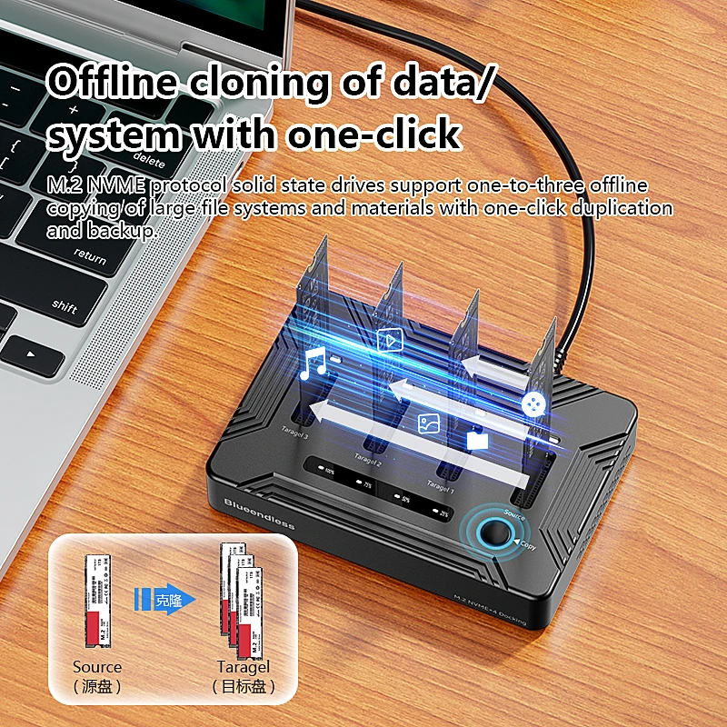 Blueendless 4 bay M.2 NVME SSD Docking Station with offline clone USB4 40Gbps M2 Nvme PCIE SSD enclosure external harddisk case