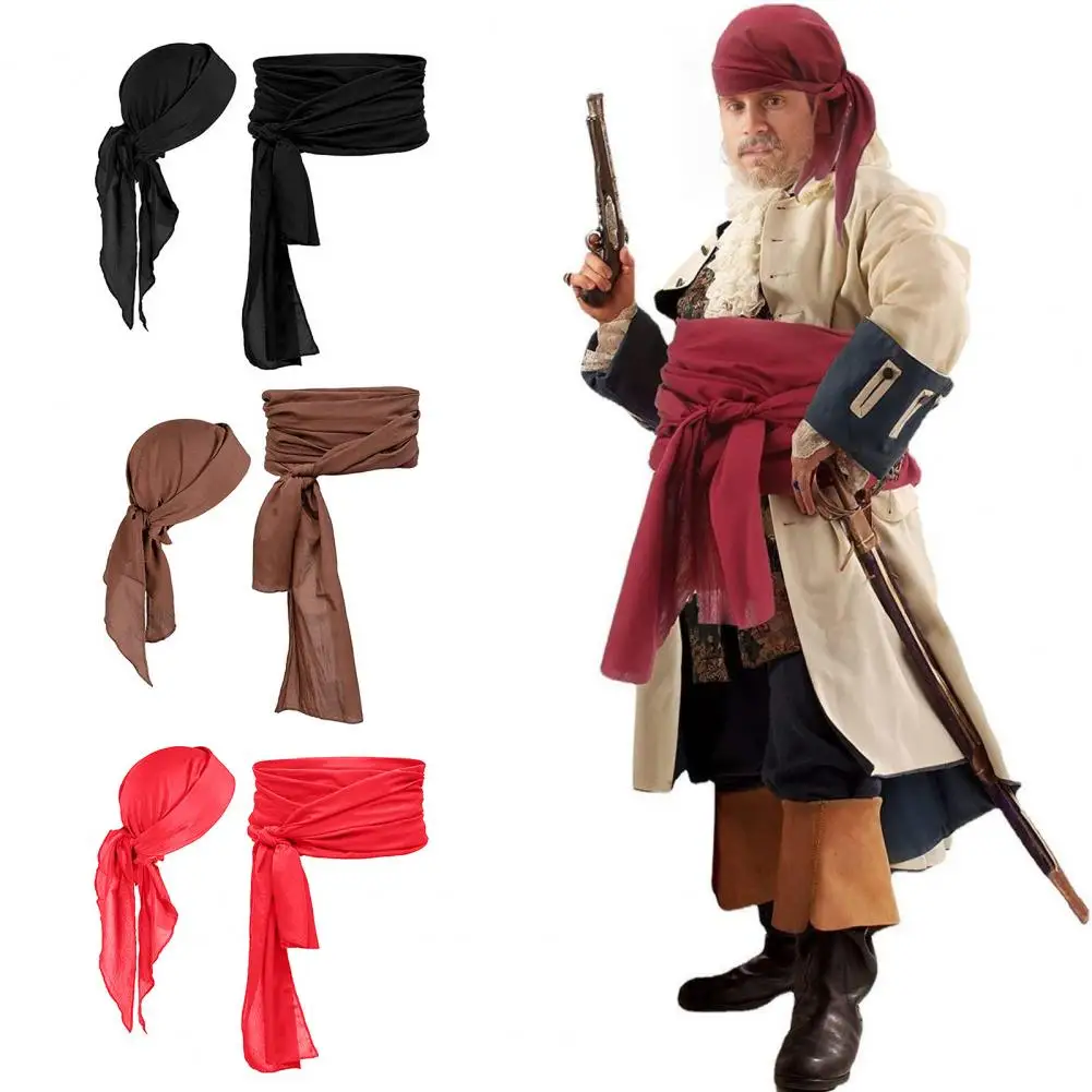 Pirate Costume Pirate Themed Headscarf Belt Set Cosplay Pirate Costume Bandana for Parties Halloween Christmas Stage Shows Prop