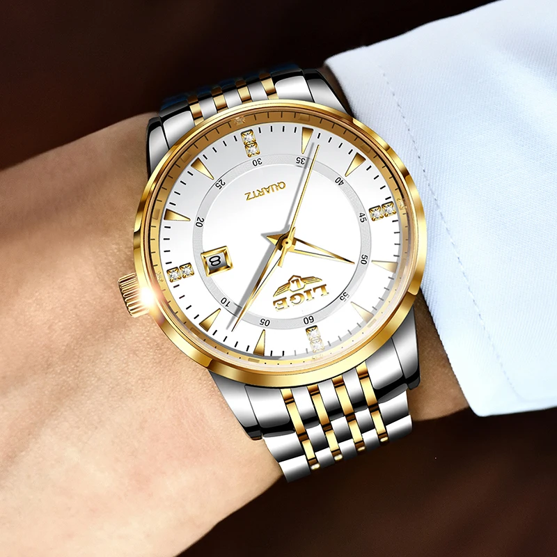 LIGE 2025 جديد ساعة رجالي ساعة رجالي فاخرة مقاوم للماء مضيئة الفولاذ المقاوم للصدأ ساعة رياضية كوارتز ساعة رجال الأعمال