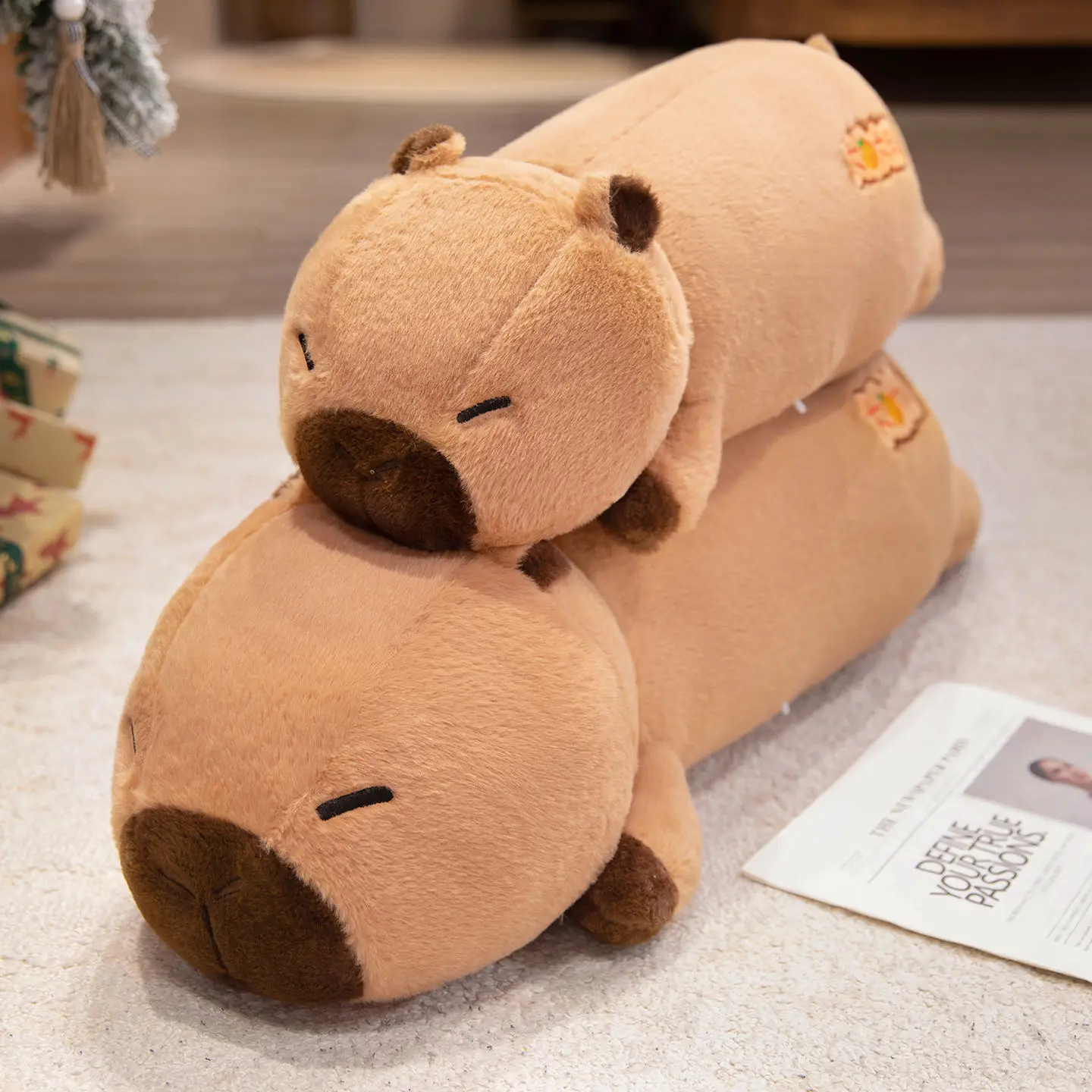 60/80cm Lying Prone Capybara Plush Toys Soft Soothing Cartoon Animal Throw Pillow Cozy Sleeping Pillow Kawaii Home Decor