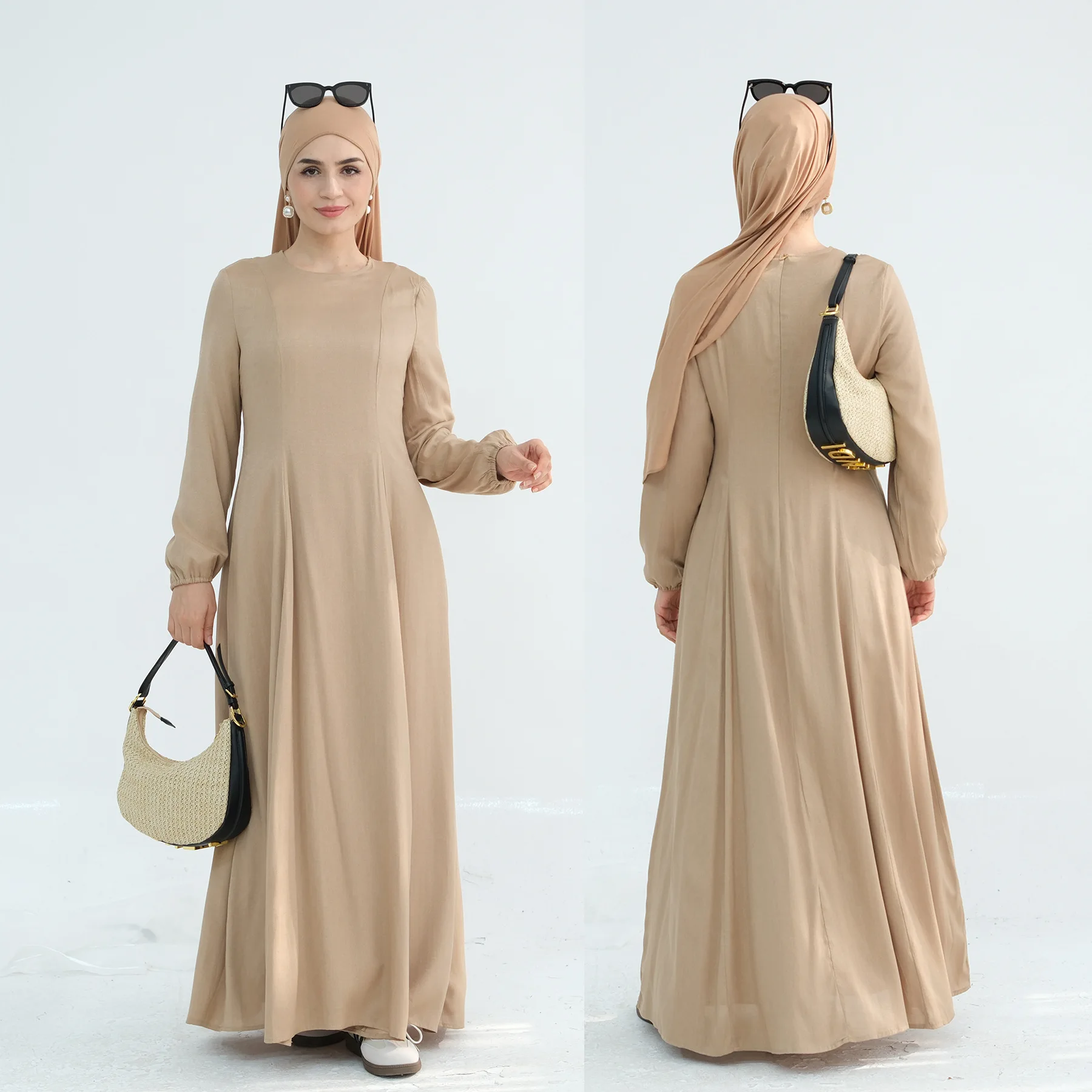 

2025 Arabic Modest Muslim Dress Eid Plain Abaya Dubai Islamic Party Travel Outfit Elegant Dresses for Women Turkey Kaftan Robe