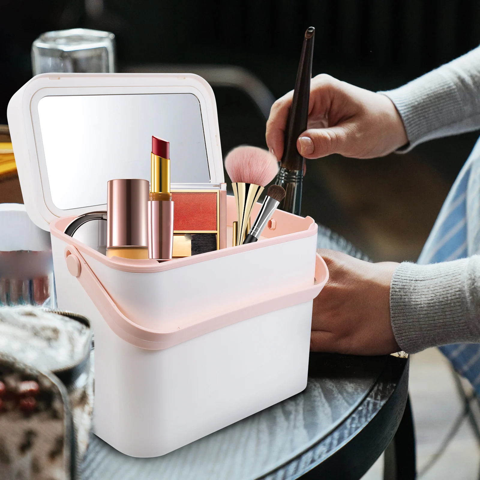 

Premium Storage Box With Mirror Abs Material Makeup Organizer Desktop Box For Cosmetics Skincare Jewelry Stationery