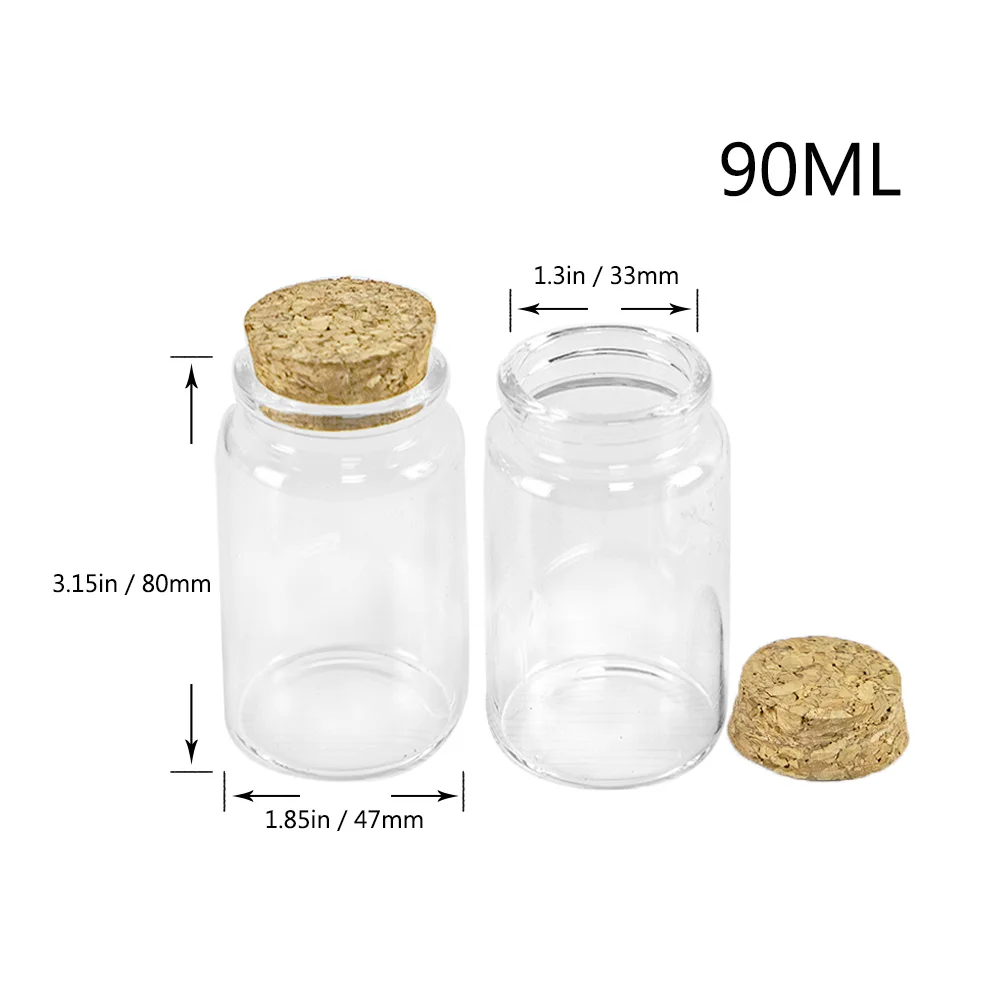 

12pcs/Lot 47*80mm 90ml Glass Bottles With Cork Spicy Storage Tiny Bottle Clear Containers Glass Spice Vials Craft DIY Small Jars