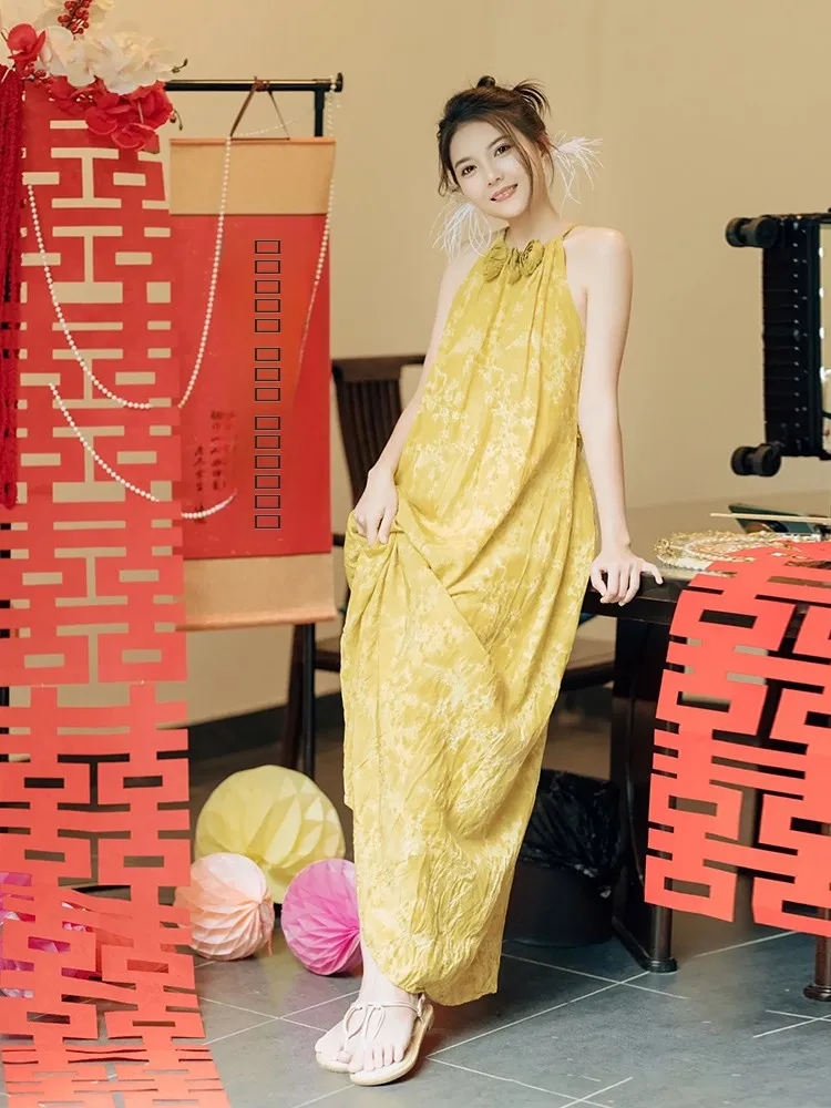 

Новое китайское вечернее платье с цветочной вышивкой, винтажное, с открытыми плечами, для женщин