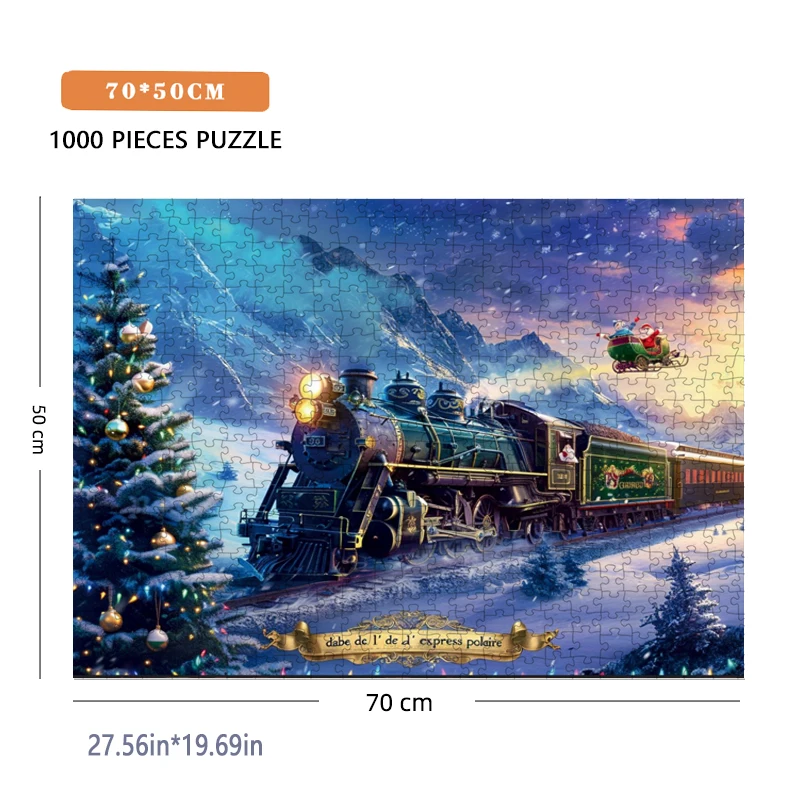 Merry Christmas Puzzle 1000pieces Paper Puzzle Adult Puzzle 70*50cm Christmas Train Difficulty Jigsaw Puzzles Home Wall Decro